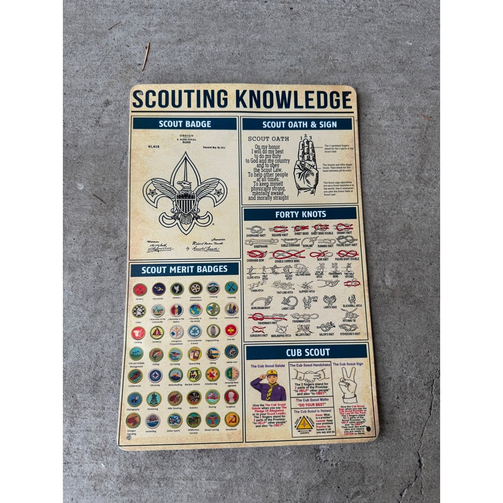 Scouting Knowledge Metal Tin Sign Boy Scout Merit Badges Knots Decor 8x12